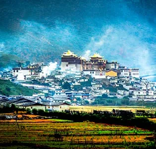 Shangri-La — sun and moon in the heart, sacred site of Tibetan Buddhism